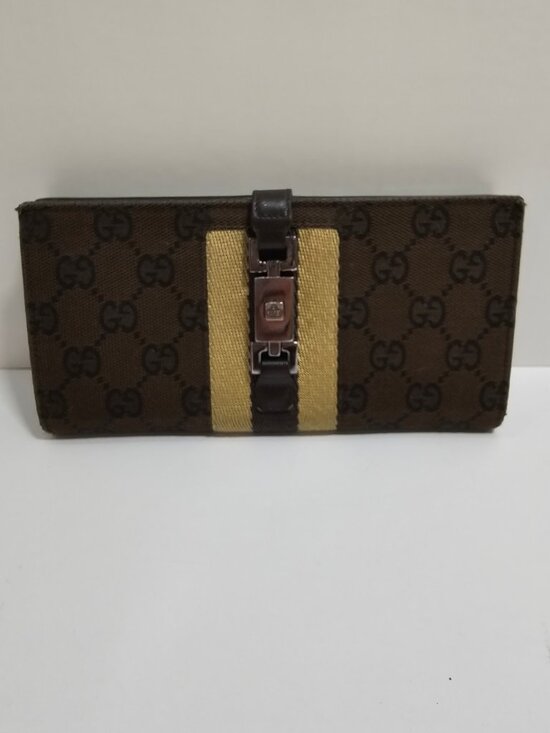 Gucci Handbags - Auth. Vintage Gucci Jackie Piston Lock Long Wallet GG Monogram Canvas Brown